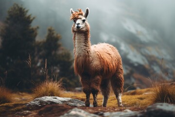 Poster - Closeup of a llama in a valley