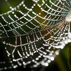 Wall Mural - Macro shot of a dew-covered spider web. 