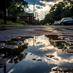 Poster - Reflections in a puddle after a rainstorm. 