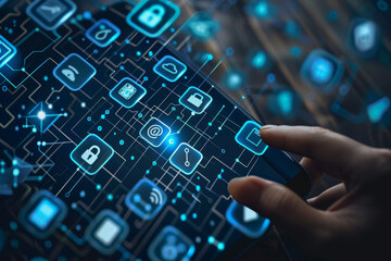 Poster - A hand is holding a smart phone with a bunch of icons on it