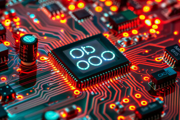 Poster - A close up of a circuit board with a display that says 