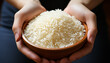 One person holding a bowl of healthy organic basmati rice generated by AI