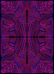 Wall Mural - Glowing psychedelic trippy fractal mandala, gradient pink purple color line, isolated on black background. Stylish card.