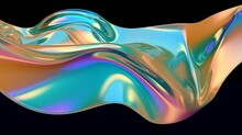 3d Abstract Distorted Strange Liquid Shape. Plastic Effect. Transparent Glass Surface With Wavy Refractions, Folds, Distortion. Fluid Shapes, Gasoline Stains Effect. Bright Colors.