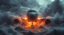 A passenger plane in a plane crash. An airliner plunging into a stormy ocean.