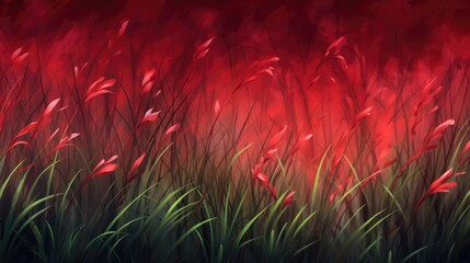 Wall Mural - The background of the grass is in red color.