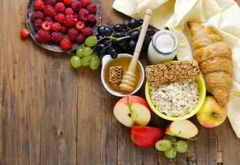 Sticker - assortment breakfast croissants and muesli juices and berries