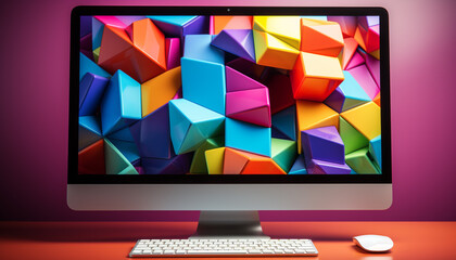 Poster - Abstract computer design with vibrant colors and futuristic shapes generated by AI