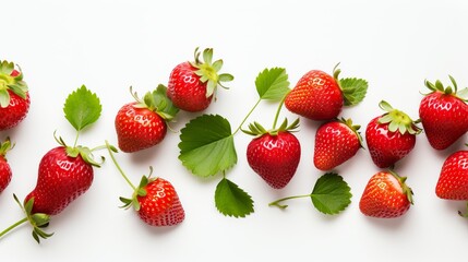 Wall Mural - Delicious fresh red strawberries on white background, top view