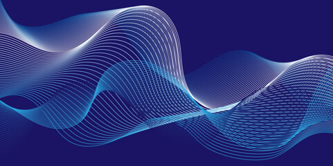 Abstract blue blend digital wave lines and technology background. Minimal carve wavy white and blue flowing wave lines and glowing moving lines. Futuristic technology and sound wave lines background.