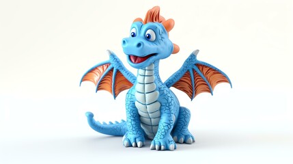 Wall Mural - A playful and charming 3D illustration of a cute dragon, designed with vibrant colors and intricate details. This adorable creature is set against a crisp white background, making it perfect