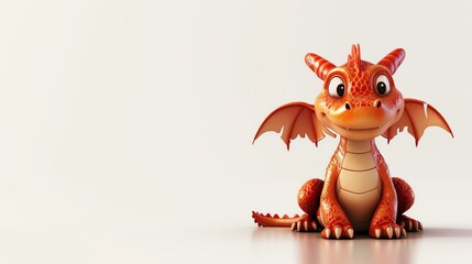 Wall Mural - A whimsical and adorable 3D dragon character is featured in this charming stock image on a clean white background. With its endearing facial expression and vibrant colors, this cute dragon i