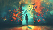 Conceptual image of a person standing in front of a mirror with a reflection that transforms into vibrant butterflies, symbolizing personal growth in mental health


