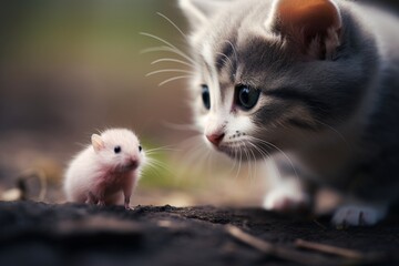  a cat looking at a mouse