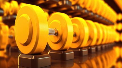 Poster - Background with a rack of dumbbells in Yellow color.