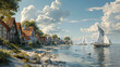A tranquil seaside village with cozy cottages nestled along a sandy shore offering a peaceful escape