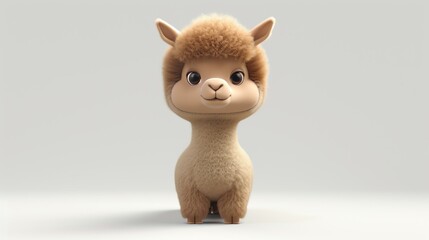 Poster - Adorable 3D alpaca with irresistible charm and fluffy fur, set against a clean white background. Perfect for adding a touch of cuteness to any project.