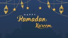 Happy Ramadan Kareem Bounce Text Animation For Greeting Video, Mosque Dome Transparent Background And Hanging Lantern