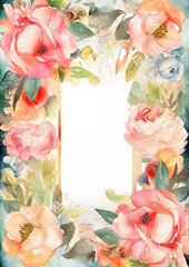 Wall Mural - watercolor frame of flowers