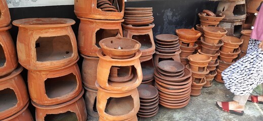 Traditional stove or Anglo made of clay from Java in village Indonesia with charcoal and wood fire placed in the middle