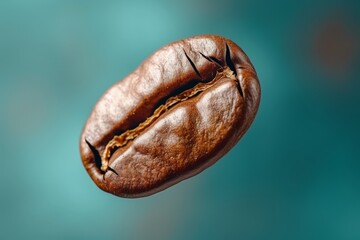 Wall Mural - Levitating roasted coffee beans on dark background with copy space for text placement