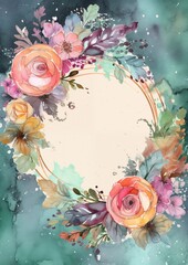 Wall Mural - watercolor frame of flowers