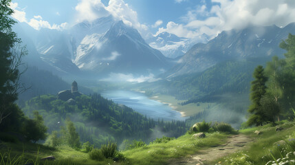 Wall Mural - there is a lake in the middle of the mountains surrounded by trees