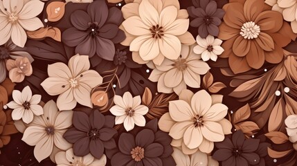 Poster - Background with different flowers in Mocha color