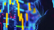 hacker without face and yellow forex trading graphic down on the background