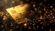 Golden credit card amidst shimmering glitter. financial wealth concept. secure banking transaction. modern luxury shopping. AI