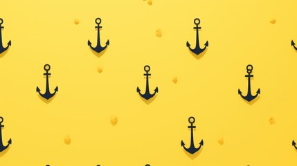 Poster - Background with minimalist illustrations of anchors in Yellow color