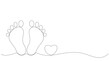 baby legs Baby foot print in one line style. Hand drawing.hand drawn, one line, line art, baby, birth