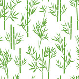 Fototapeta Sypialnia - Seamless pattern of green bamboo stalks with leaves on white background