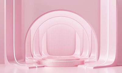 Poster - Cosmetic podium with neon light For Product Display 3D Rendering 