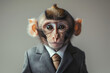 Monkey animals in a business suits at the studio, Monkey wearing yellow glasses and suit with bow tie and bow tie. Generative Ai
