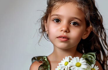 Wall Mural - portrait of a little girl with a dog