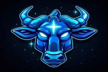Wall Mural - Shining blue taurus zodiac sign isolated on black background in vector style illustration