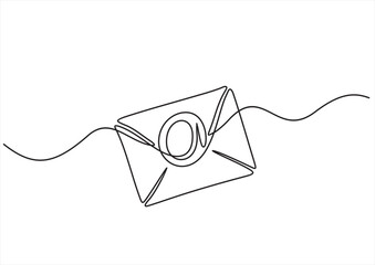 Poster - Continuous Line Drawing of E-Mail Icon. Hand Drawn Symbol Vector Illustration.