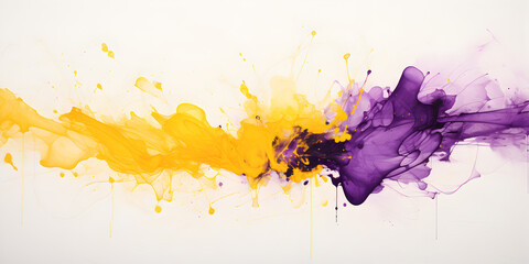 Wall Mural - Abstract purple and yellow acrylic paint splashes on white background 