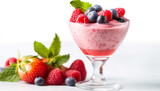 Fototapeta Miasto - Freshness in a bowl Raspberry, strawberry, blueberry, mint leaf, yogurt generated by AI