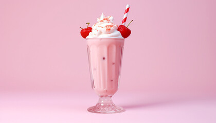 Poster - Refreshing milkshake with strawberry, chocolate, and whipped cream decoration generated by AI