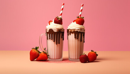 Sticker - Fresh strawberry dessert, sweet gourmet indulgence, pink birthday celebration generated by AI