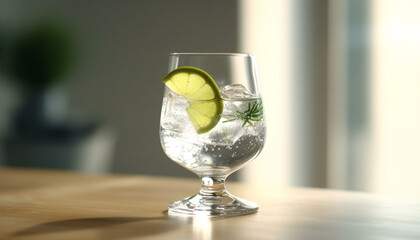 Canvas Print - Refreshing cocktail with lemon, lime, and mint on wooden table generated by AI