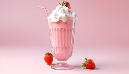 Wall Mural - Fresh strawberry milkshake, a sweet and healthy summer refreshment generated by AI