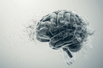Poster - brain with a gray color and a nerve shape and a health overlay on the thought