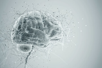 Poster - brain with a gray color and a nerve shape and a health overlay on the thought