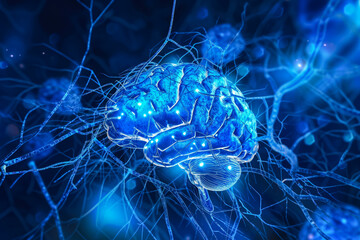 Poster - a brain a nerve shape and a health overlay on the thought