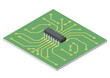 Printed circuit board in isometric view
