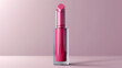 A realistic 3D mockup of a lip gloss tube with a clear body and a pink cap on transparent background. 