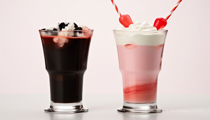 Wall Mural - Refreshing milkshake with chocolate, strawberry, and whipped cream decoration generated by AI